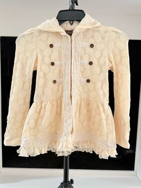 Mustard Pie Cream Lace Hooded Peplum Jacket